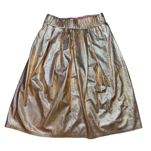 Moulinette Soeur Foil Cooper Pleated Skirt Size XS Rose Gold Anthropologie Rave - Picture 4 of 7